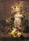 Jean-baptiste Robie Canvas Paintings - Still Life With Japanese Vase And Flowers